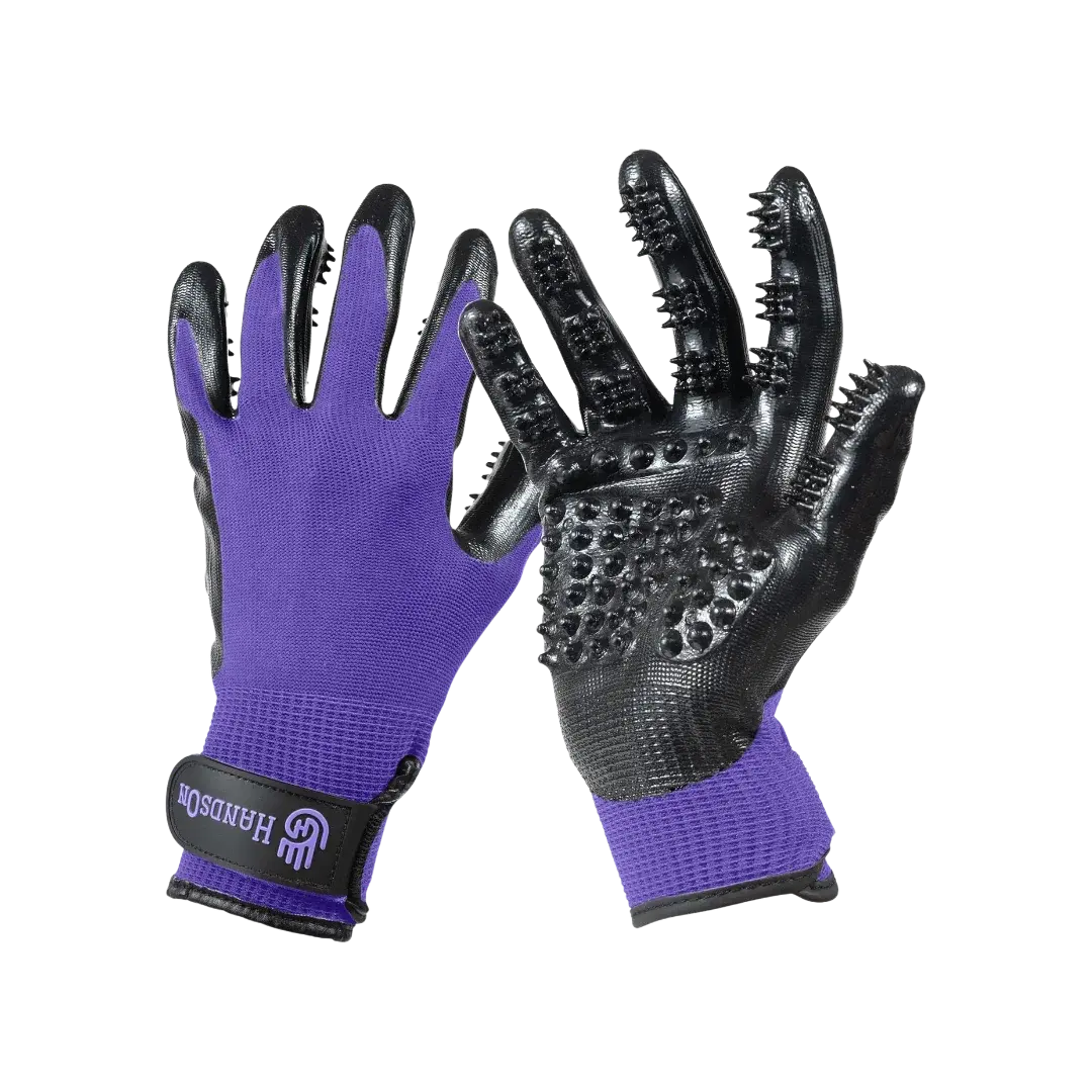 HandsOn Gloves Deshedding Grooming Gloves Small Purple Monochromatic