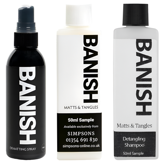 Banish Pet Grooming Trial Bundle Shampoo Conditioner and Dematting Spray